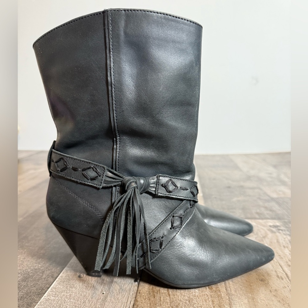 Free People Belted Slouch Leather‎ Ankle Boots | Black | Size 8